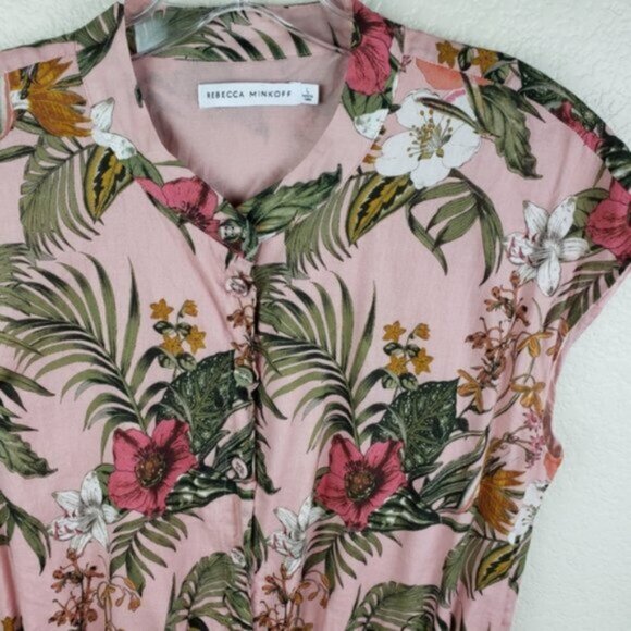 Rebecca Minkoff Ollie Dress Peach Botanical Tropical Print size L Floral Boho - Picture 5 of 16